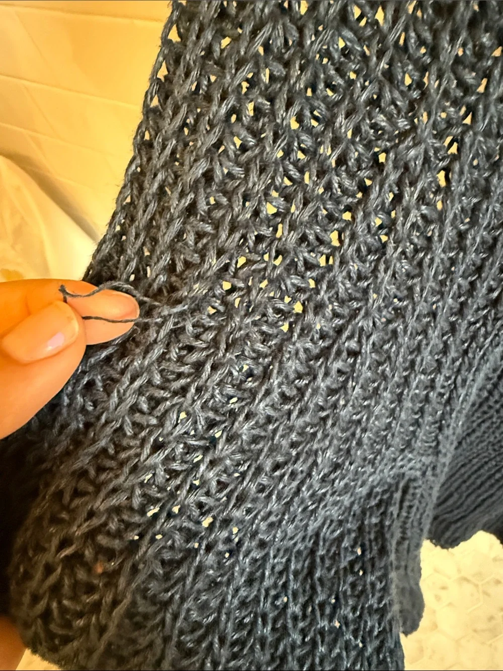 J. Crew Classic Navy Open-Knit Crewneck Sweater